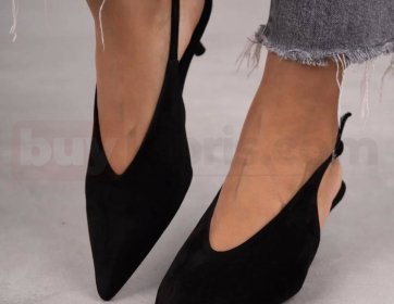 Siyah Süet Slingback Topuklu Ayakkabı