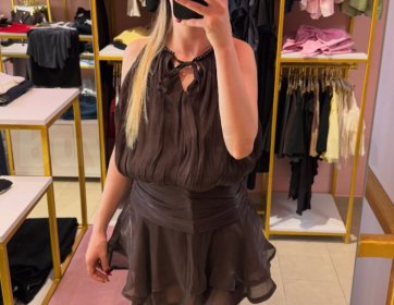 Saten Görünümlü Kahverengi Mini Elbise