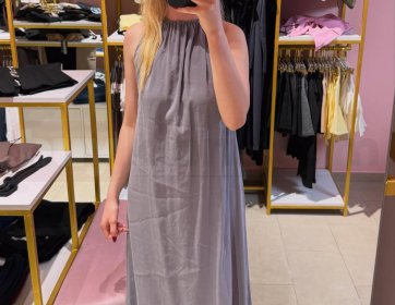 Gri Halter Yaka Maxi Elbise