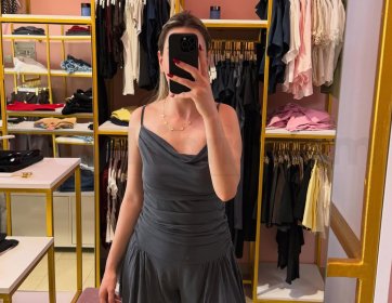 Drape Yaka Gri Şort Tulum