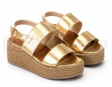 Gold Hasır Taban Platform Sandalet