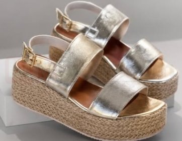 Gold Hasır Taban Platform Kadın Sandalet