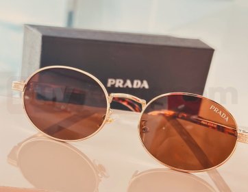 Prada Gold Çerçeveli Kahverengi Oval Güneş Gözlüğü