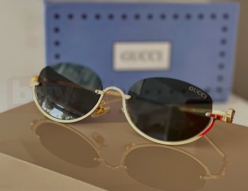 Gucci Gold Çerçeveli Oval Siyah Güneş Gözlüğü