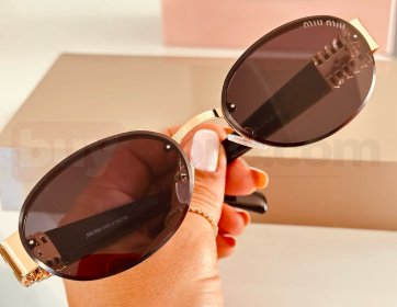 Miu Miu Gold Detaylı Oval Siyah Cam Güneş Gözlüğü