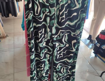 Yeşil Desenli Beli Lastikli Kadın Pantolon