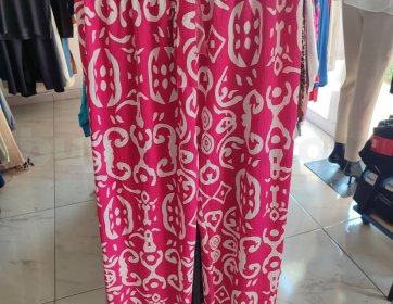 Fuşya Desenli Beli Lastikli Kadın Pantolon