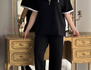 Siyah Polo Yaka Fermuarlı İkili Takım