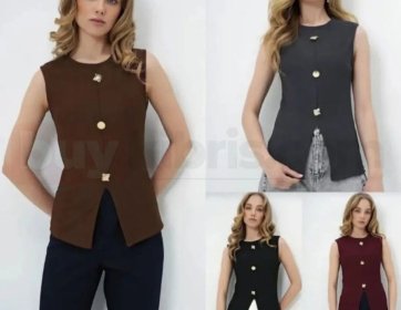 Düğme Detaylı Kolsuz Bluz