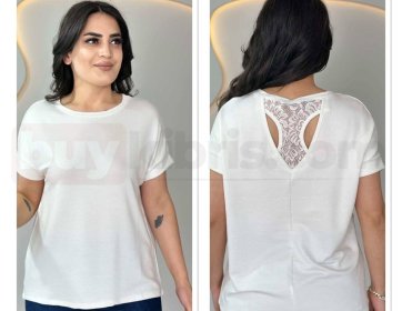 Sırtı Dantel Detaylı Basic Bluz - Beyaz