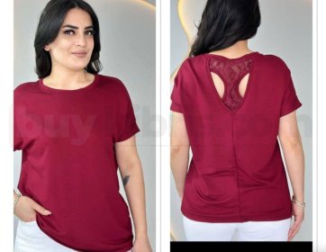 Sırtı Dantel Detaylı Basic Bluz - Bordo