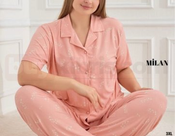 Somon Desenli Büyük Beden Kadın Pijama Takımı