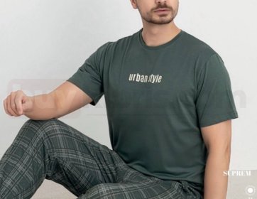 Haki Erkek Kısa Kollu Pijama Takımı