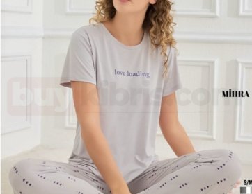Gri Desenli Kadın Pijama Takımı