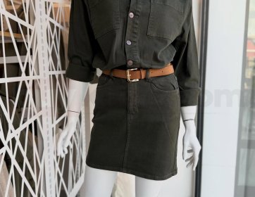 Haki Denim Gömlek & Mini Etek Takımı