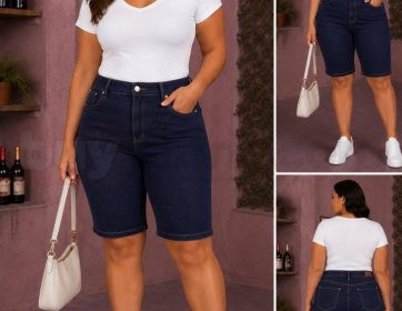 Lacivert Bermuda Jean Şort