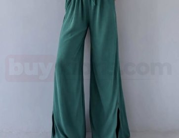 Yırtmaç Detaylı Bol Paça Pantolon