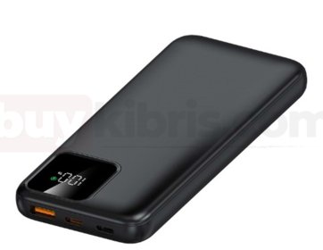 S-link IP-G16L 10000mAh PD20W Type-C+Lightning Kablolu Siyah LCD Taşınabilir Pil Şarj Cihazı Powerbank