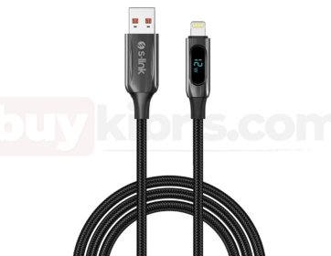 S-link Armor LED UL-012 12W 1m USB to Lightning PD Örgülü LED Başlıklı Siyah Hızlı Şarj Kablosu