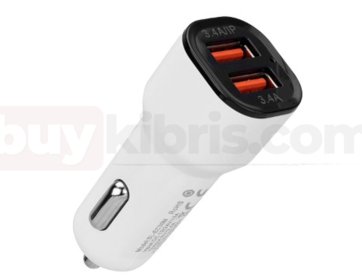 S-link SL-EC30T Type-C Kablolu 3.4A 2 USB Beyaz Araç Şarj Cihazı