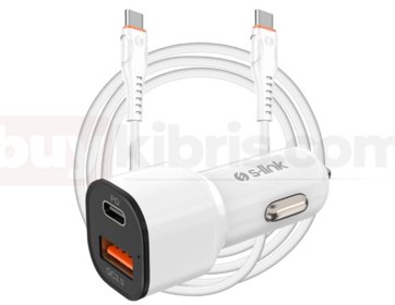 S-link SL-EC38PD TypeC to TypeC Kablolu 38W PD + USB QC3.0 Beyaz Araç Şarj Cihazı