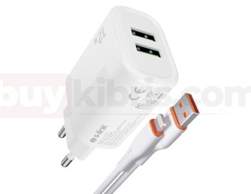 S-link SL-EC50 (SL-EC50L) Lightning Kablolu 5V 2400MA 2 USB Çıkışlı Beyaz Ev Şarj Adaptörü