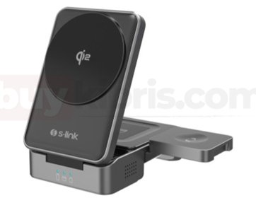 S-link SW-CWF116 Siyah Telefon Kulaklık Akıllı Saat 15W 3 in 1 Magsafe Qi2 Kablosuz Şarj Cihazı