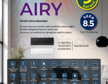 GREE AIRY Serisi Inverter Klima – 12.000 / 18.000 / 24.000 BTU Seçenekleri