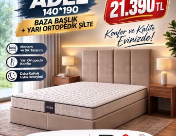 Adel 140x190 Bazalı Yatak + Yarı Ortopedik Şilte