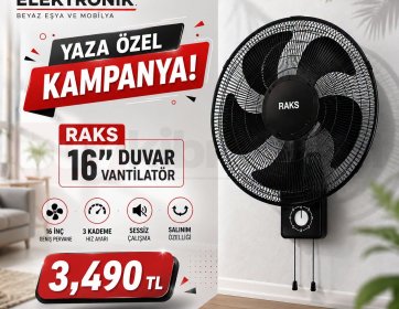 RAKS 16” Duvar Vantilatörü | 3 Kademeli | Sessiz Çalışma