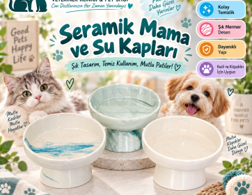 Seramik Kedi Köpek Mama ve Su Kabı – Şık, Dayanıklı ve Kolay Temizlenebilir