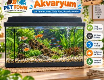 Büyük Boy Dekoratif Cam Akvaryum – Siyah Kapaklı Şık ve Geniş Tasarım