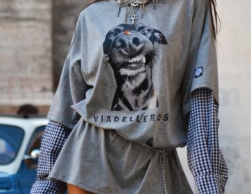 Gri Oversize Baskılı Tişört Elbise