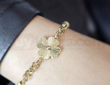 Dört Yapraklı Altın Motifli Zincir Bileklik