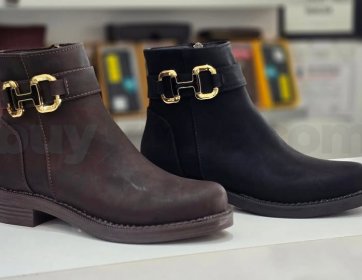 Kadın Gold Tokalı Düz Taban Kısa Bot