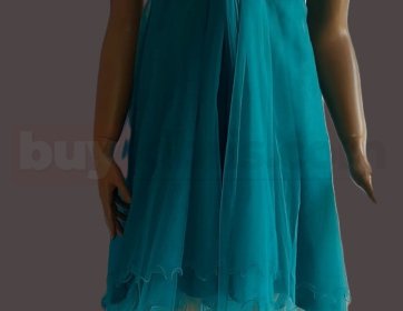 Turkuaz Straplez Taş Detaylı Abiye Elbise