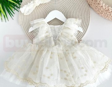 Dantel Detaylı Tüllü Bebek Elbisesi Seti