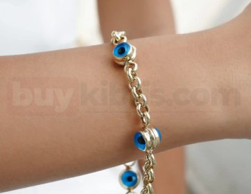 Altın Renk Zincirli Nazar Boncuk Detaylı Bileklik