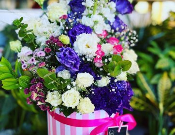 Pembe Çizgili Kutuda Çok Renkli Premium Aranjman