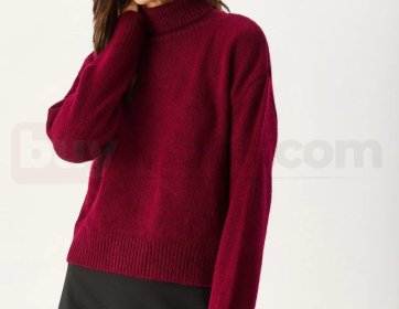 Dik Yaka Kalın Triko Kazak bordo