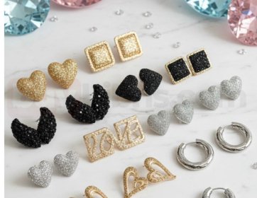 Kalp ve Geometrik Tasarımlı Taşlı Küpe Modelleri