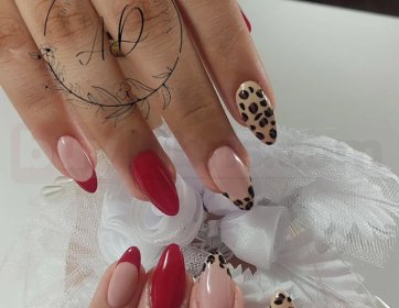 Kırmızı ve Leopar Desenli Badem Tırnak