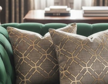 Geometrik Desenli Lüks Fon Perde ve Kırlent Kombini