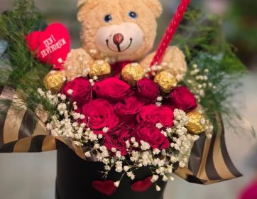 Ayıcıklı Kırmızı Gül Aranjmanı