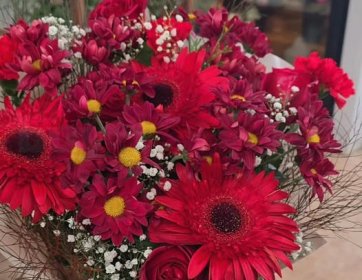 Kırmızı Gerbera ve Krizantem Buketi