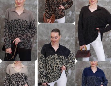 Leopar Desenli Polo Yaka Triko