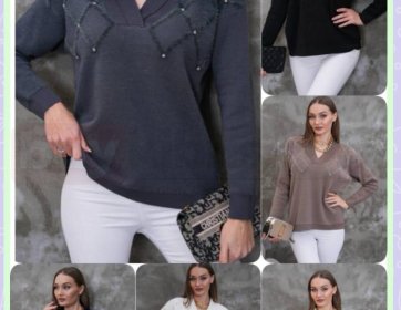 İnci Detaylı V Yaka Triko Bluz