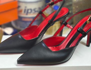 Siyah Kırmızı İç Detaylı Kadın Topuklu Ayakkabı