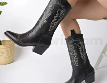 Nakış Detaylı Siyah Kadın Çizme