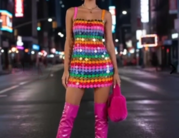 Kadın Renkli Payetli Mini Elbise